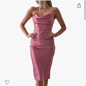 xxxiticat Women's Sleeveless Spaghetti Strap Satin Dress